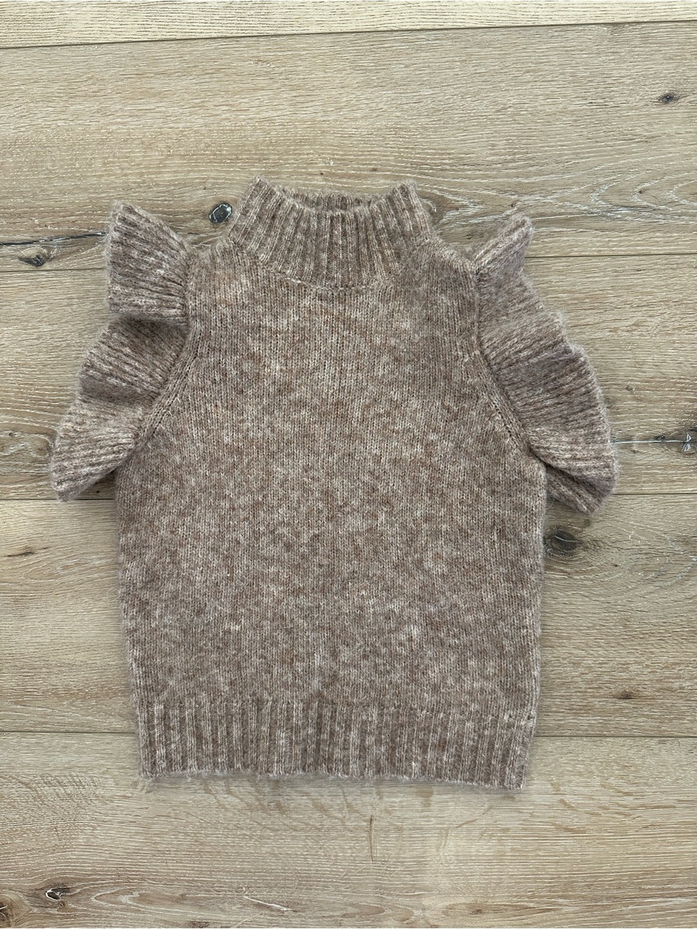 Zara Wool Alpaca Blend Ruffle Sleeve Mock Neck Sweater Top